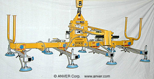 ANVER A120M8-86-4/44 eight pad air powered vacuum lifter: lifting & handling steel sheets 10 ft x 6 ft (3 m x 1.8 m) up to 1200 lb (544 kg)