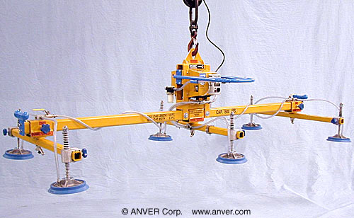 ANVER E150M6-110-3/44 six pad electric powered vacuum lifter: lifting & handling steel sheet 12 ft x 6 ft (3.7 m x 1.8 m) weighing up to 1500 lb (680 kg)