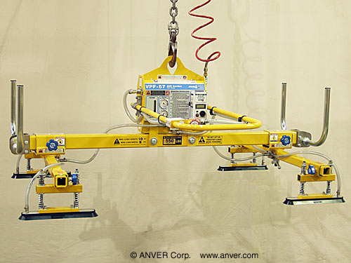 ANVER VPF-57/30-AIR + 76500071 air powered vacuum generator with four pad lifting frame for lifting & handling non-porous doors 10 ft x 6 ft (3.1 m x 1.8 m) up to 550 lbs (250 kg)