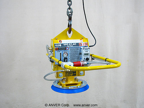 ANVER VPF-57-AC with PA155-S-3: lifting & handling aluminum blocks up to 1000 lbs (454 kg)