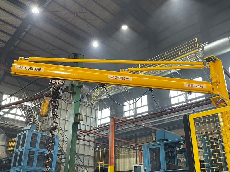Cầu trục xoay treo pa lăng khí nén, tool kẹp vành xe và mâm xe