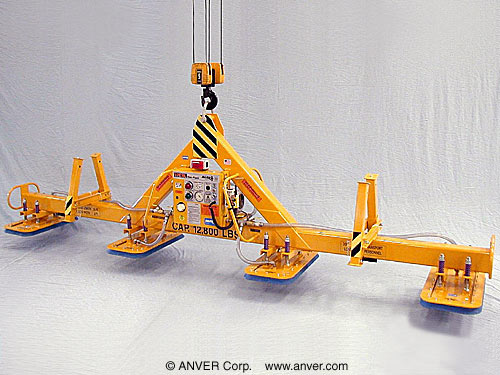 ANVER E1280M4-200F four pad electric powered heavy duty vacuum lifter with fixed high capacity rectangular vacuum pads