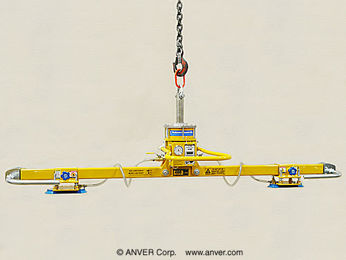 ANVER M100M with L40M2-86OC: lifting & handling steel & aluminum strips 12 ft x 2 ft (3.7 m x 0.6 m) up to 400 lbs (181 kg)