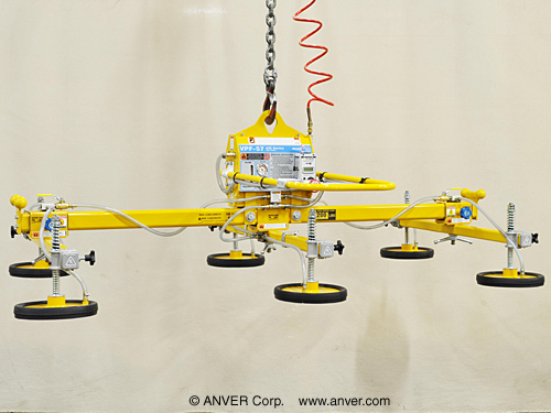 ANVER VPF57-AIR with L90M6-86-3/44FP: lifting & handling steel sheets 10 ft x 6 ft (3.1 m x 1.8 m) up to 900 lb (408 kg)