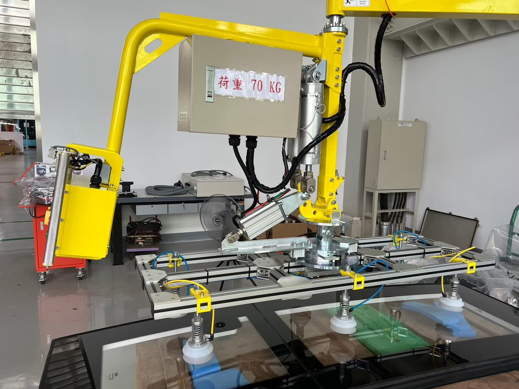 Tay nâng trợ lực hút tấm kính có chức năng lật và định vị