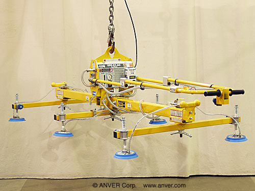 ANVER VPF-57-AC with L90M6-86-3/44, GCMA-2, HBXK-24-A and PH-700: lifting & handling laminate plywood panels 10 ft x 6 ft (3.1 m x 1.8 m) up to 900 lbs (408 kg)