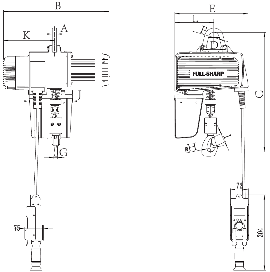 FS42C servo chain hoist dimension drawing