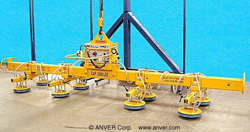 ANVER E600M8-190-4/44 eight pad electric powered vacuum lifter: lifting & handling steel plate 20 ft x 8 ft (6.0 m x 2.4 m) up to 6000 lb (2728 kg)