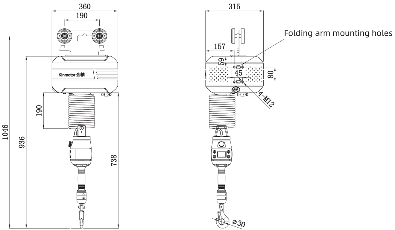 FSX5 workstation intelligent hoist dimension drawing