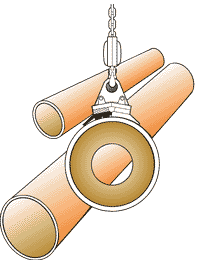 Large hinged oval vacuum cup for below-the-hook lifting of pipe and cylinders