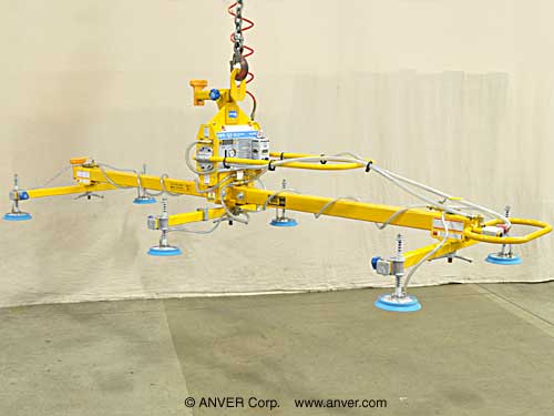 ANVER VPF-57-AIR with L90M6-110-3/44, GCMA-2, EBHK-585, and OBA-1: lifting & handling smooth fiberglass truck hoods up to 900 lb (408 kg)