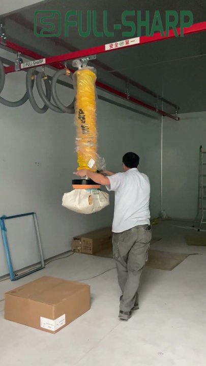 Hệ thống cầu trục thanh ray & Thiết bị nâng hạ hút chân không bao bột, xi măng, gạo