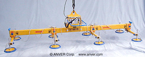 ANVER VPE1-HD + L400M8-150-4/44 eight pad electric powered vacuum lifter: lifting & handling steel plate 16 ft x 8 ft (4.7 m x 2.4 m) up to 4000 lb (1814 kg)
