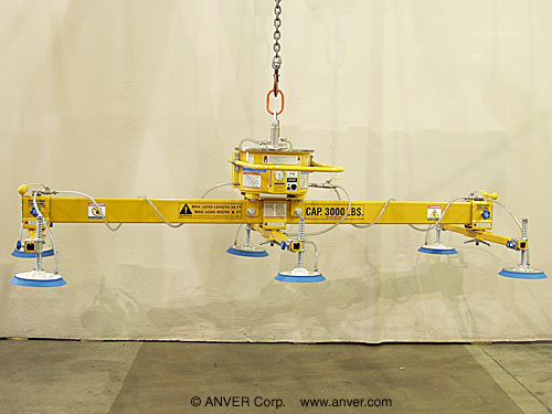 ANVER M250M with L300M6-120-3/44: lifting & handling steel plates 14 ft x 6 ft (4.3 m x 1.8 m) up to 3000 lbs (1361 kg)