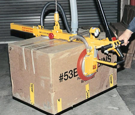 ANVER VB vacuum lifting system with side gripping vacuum pad attachment
