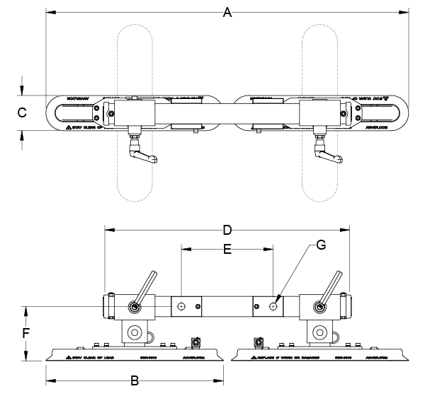 Dual foam pad attachment drawing, in-line/perpendicular models