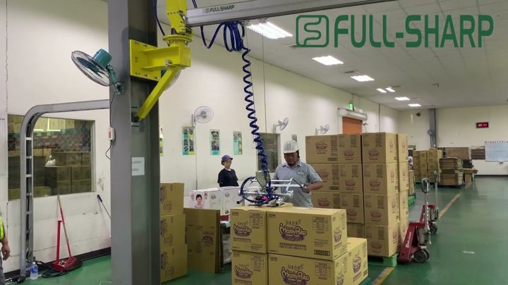 Cầu trục xoay khí nén & thiết bị nâng hạ thùng carton- Pneumatic swing crane & carton lifting device