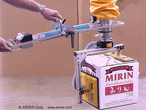 ANVER vacuum tube lifter with top and side gripping two pad attachment