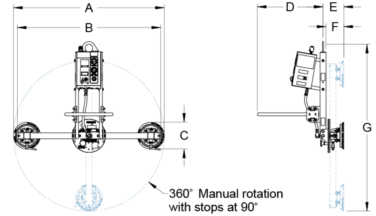 AVL25M2 dimension drawing, left view