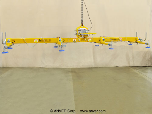 ANVER VPF-57HD-AC with L120M8-190-4/44: lifting & handling aluminum sheet 20 ft x 8 ft (6.1 m x 2.4 m) up to 1200 lb (544 kg)