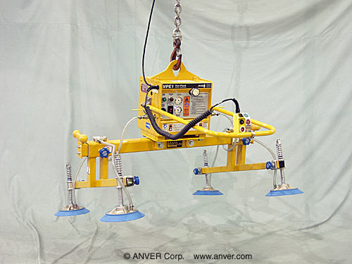 ANVER VPE1-FD + L100M4-48-2/41SP electric powered vacuum generator with four pad custom lifting frame for lifting & handling truck roof tops up to 1000 lb (454 kg)