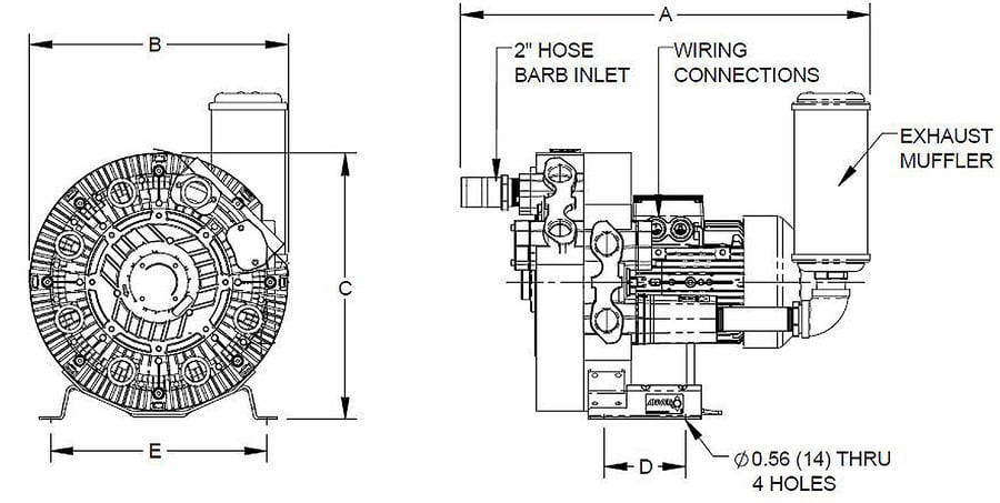 Bản vẽ kích thước bơm chân không tái sinh ANVER dòng VB