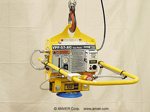 ANVER VPF-57-AC with PA80-S-3: lifting & handling small steel plate up to 220 lb (100 kg)