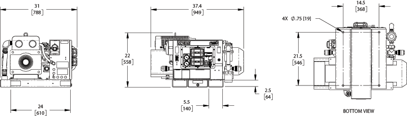 VPEHE75 dimension drawing (no reservoir)