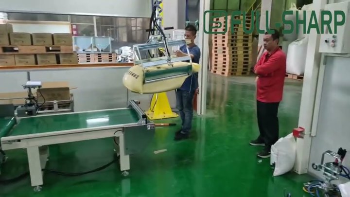 Thiết bị kẹp bao từ băng chuyền. Thiết bị nâng kẹp bao