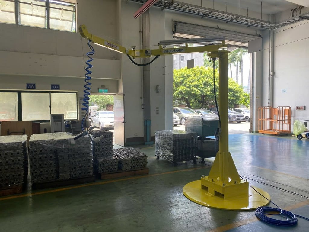 Articulating Jib Crane with Horizontal Air Hoist and Pneumatic Cylinder