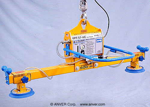 ANVER VPF-57-AC + L50M2-61 two pad electric powered vacuum lifter: lifting & handling steel sheets 8 ft x 6 ft (2.4 m x 1.8 m) up to 500 lb (227 kg)