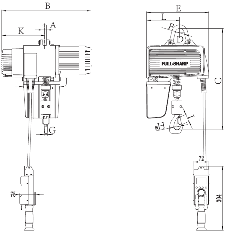 S4 two-speed servo chain hoist dimension drawing