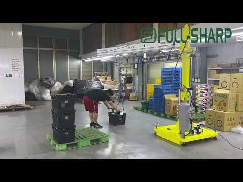 Cầu trục xoay khí nén kết hợp kẹp nâng khay nhựa