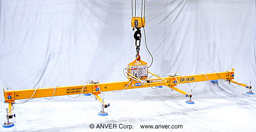 ANVER VPF-57HD-AC with L120M8-190-4/53: lifting & handling plywood sheets 20 ft x 10 ft (6.1 m x 3.0 m) up to 400 lb (181 kg)