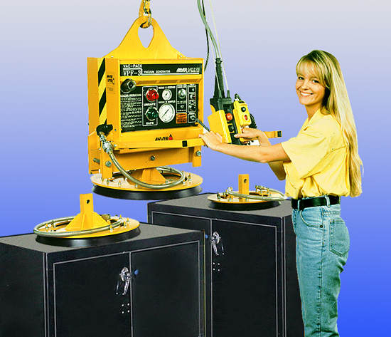 ANVER VPF-3 với PA235, PA185 và PA145: nâng hạ vật kín khí có trọng lượng đến 2300 lb (1043 kg) (khi dùng bộ gá mặt hút lớn nhất)