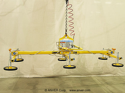 ANVER VPF57-AIR with L90M6-110-3/44FP: lifting & handling steel sheets 12 ft x 6 ft (3.7 m x 1.8 m) up to 900 lb (408 kg)