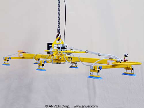 ANVER VPFL4-AC with L75M6-110-3/36OC: lifting & handling steel sheet 10 ft x 5 ft (3.1 m x 1.5 m) up to 750 lb (340 kg)