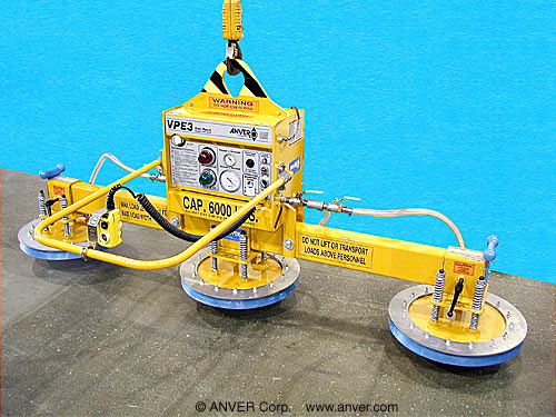 ANVER E600M3-96 electric powered vacuum generator with vacuum lifting frame for lifting & handling steel plate 10 ft x 6 ft (3.0 m x 1.8 m) up to 6000 lb (2722 kg)