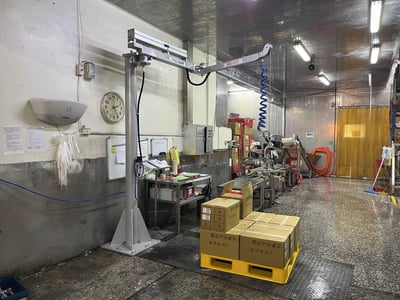 Cầu trục xoay khớp nối palăng khí nén dạng nằm hút thùng giấy - ảnh 1