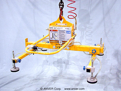 ANVER VPF-57/30-AIR + L18M4-48-2/44FP air powered vacuum generator with four pad lifting frame with foam pads for lifting & handling gang sinks up to 180 lb (81 kg)