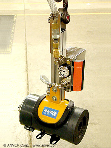 ANVER air powered vacuum pick-up unit with custom curved foam pad for lifting motors