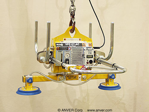ANVER VPF-57-AC with PA90-2-36-3: lifting & handling glass panels up to 550 lbs (250 kg)