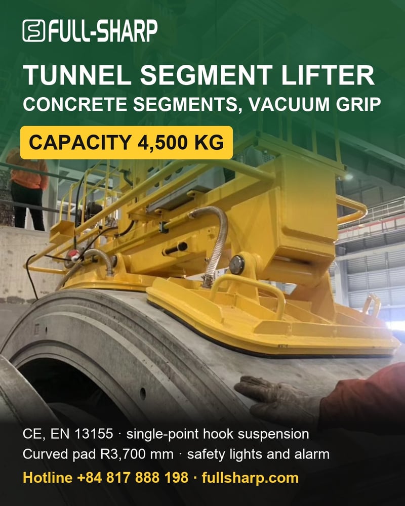 Vacuum lifter for concrete tunnel segments up to 4,500 kg