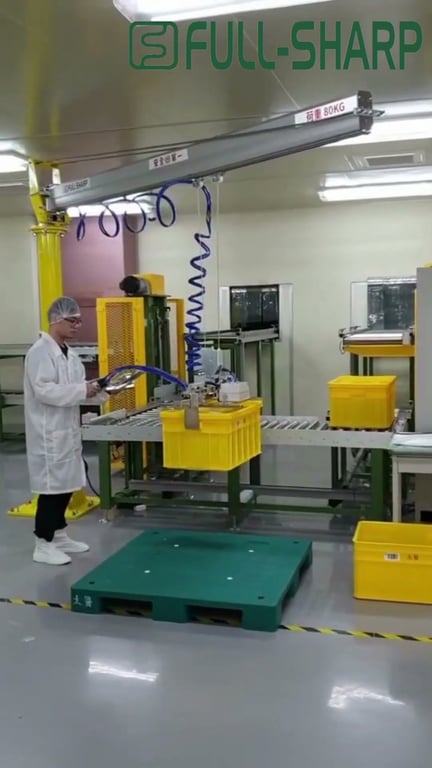 Cầu trục xoay khí nén và thiết bị kẹp khay nhựa