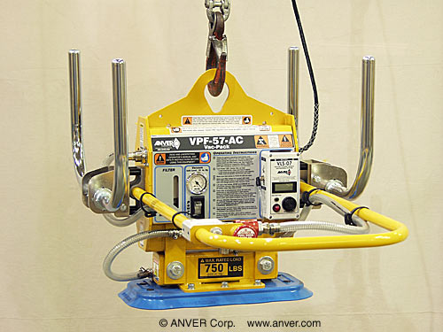 ANVER VPF-57-AC with PA918-S-3: lifting & handling laminated glass sheets up to 750 lb (340 kg)