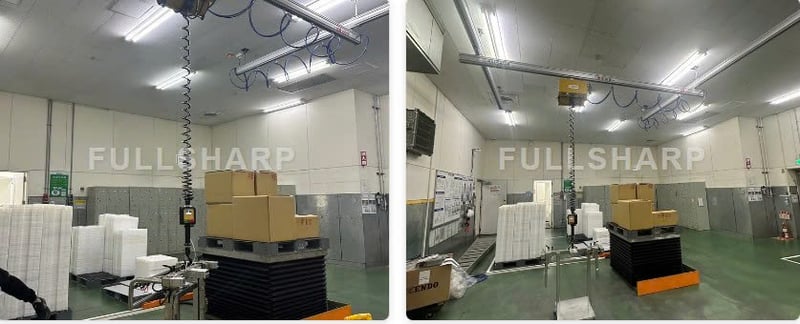 Thanh ray nhôm và palăng ENDO khí nén móc cuộn vào thùng giấy