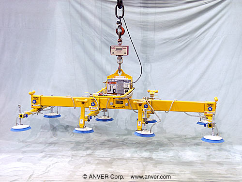 ANVER VPF-57HD-AC with L400M8-110-4/44: lifting & handling steel plates 12 ft x 6 ft (3.7 m x 1.8 m) up to 4000 lb (1814 kg)