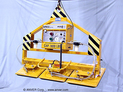 ANVER E300M3-68-FPFXGT three pad electric powered vacuum lifter with gravity tilt and fixed foam pads