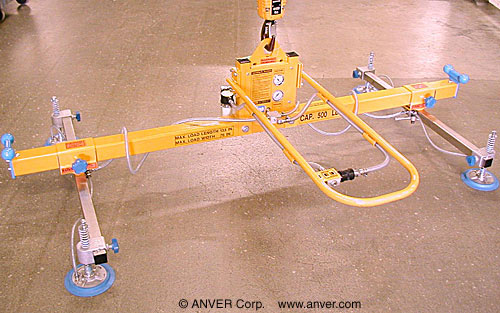 ANVER A50M4-86-2/44 four pad air powered vacuum lifter: lifting & handling shot blasted steel sheets, 12 ft x 6 ft (3.6 m x 1.8 m) up to 500 lb (227 kg)
