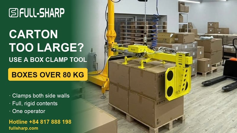 Cartons too big for vacuum lifting? Use a carton clamp tool